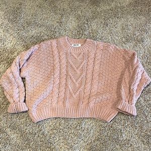 Pink Womens Crop Chunky Cable Knit Sweater